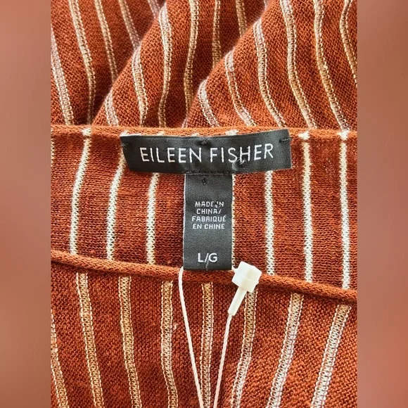 Eileen Fisher Organic Linen NWT Striped Rust Top -Sz L (Originally $148) - Picture 2 of 6